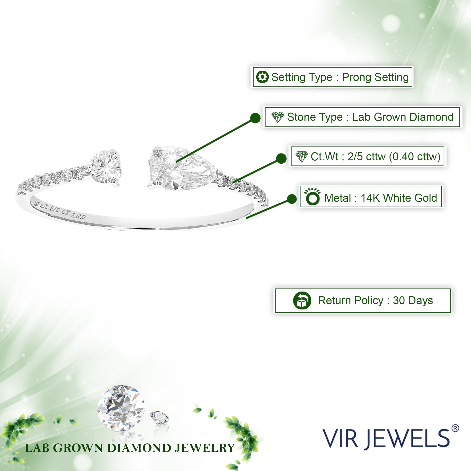 2/5 cttw Wedding Engagement Ring for Women, Round Lab Grown Diamond Ring in 14K White Gold, Prong Setting