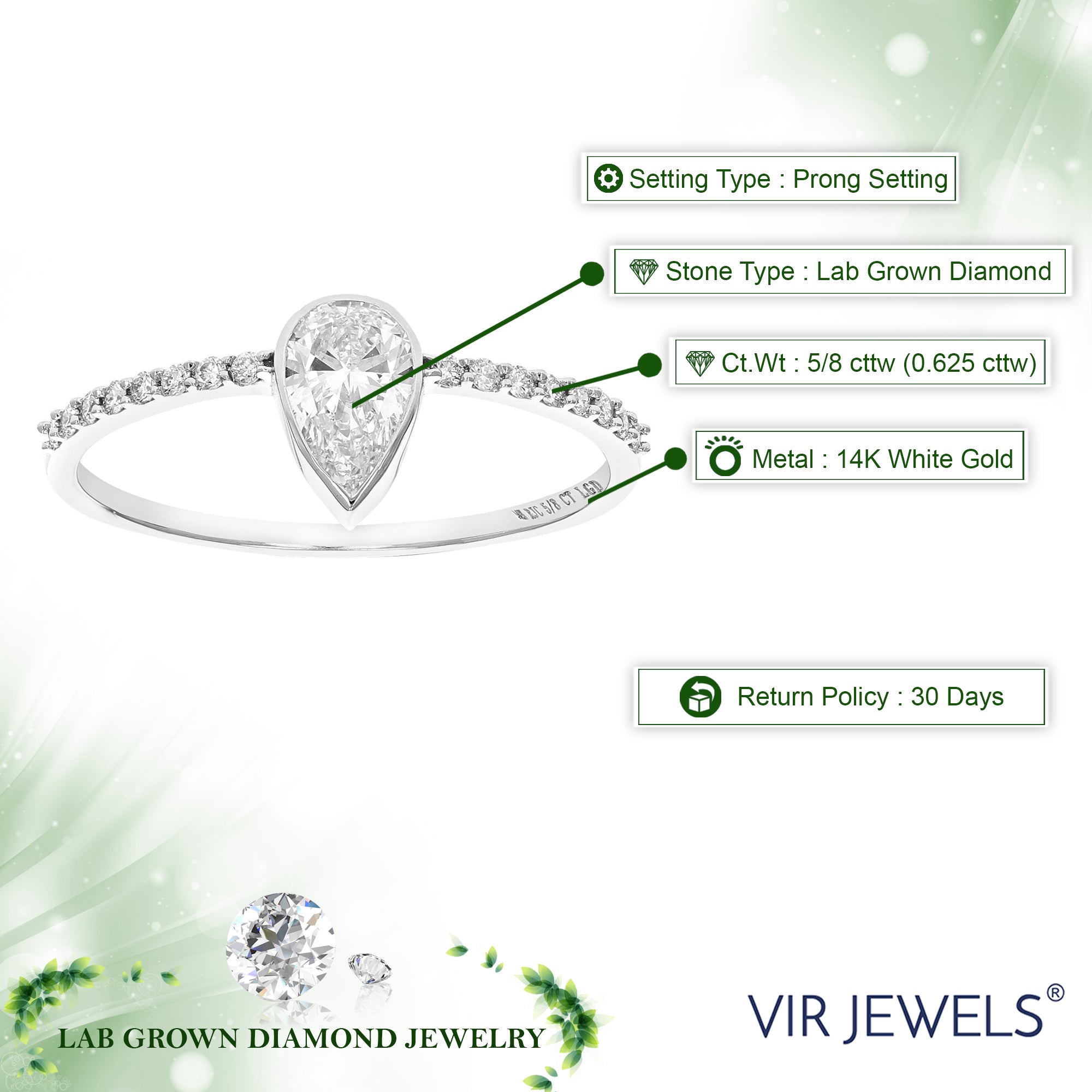South North Pear Solitaire Ring