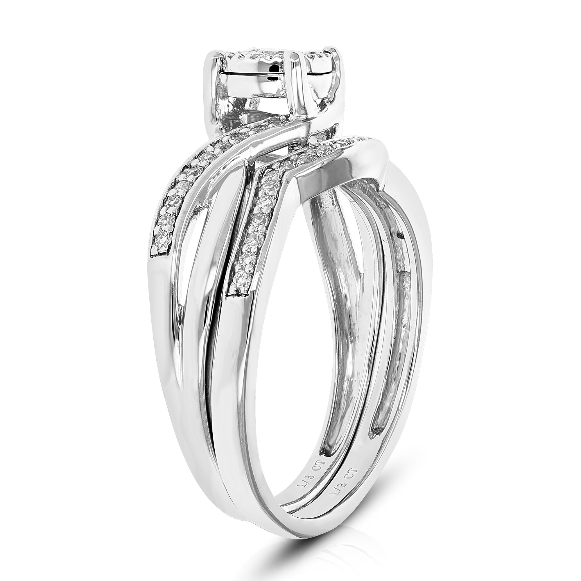 1/3 cttw Wedding Engagement Ring Bridal Set, Round Lab Grown Diamond Ring for Women in .925 Sterling Silver, Prong Setting, Size 6-8