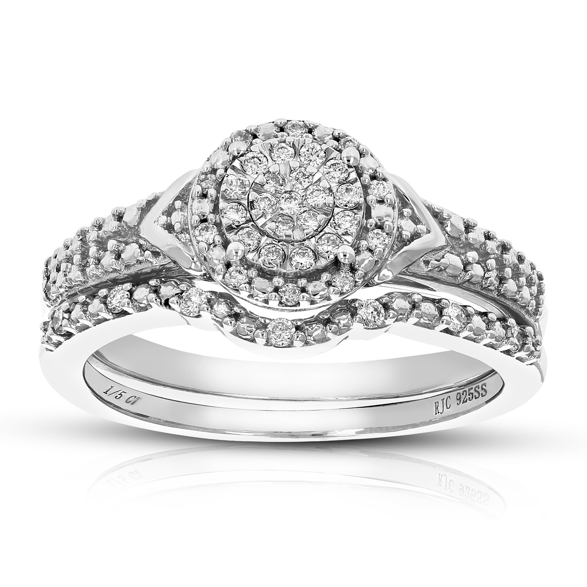 1/5 cttw Wedding Engagement Ring Bridal Set, Round Lab Grown Diamond Ring for Women in .925 Sterling Silver, Prong Setting, Size 6-8