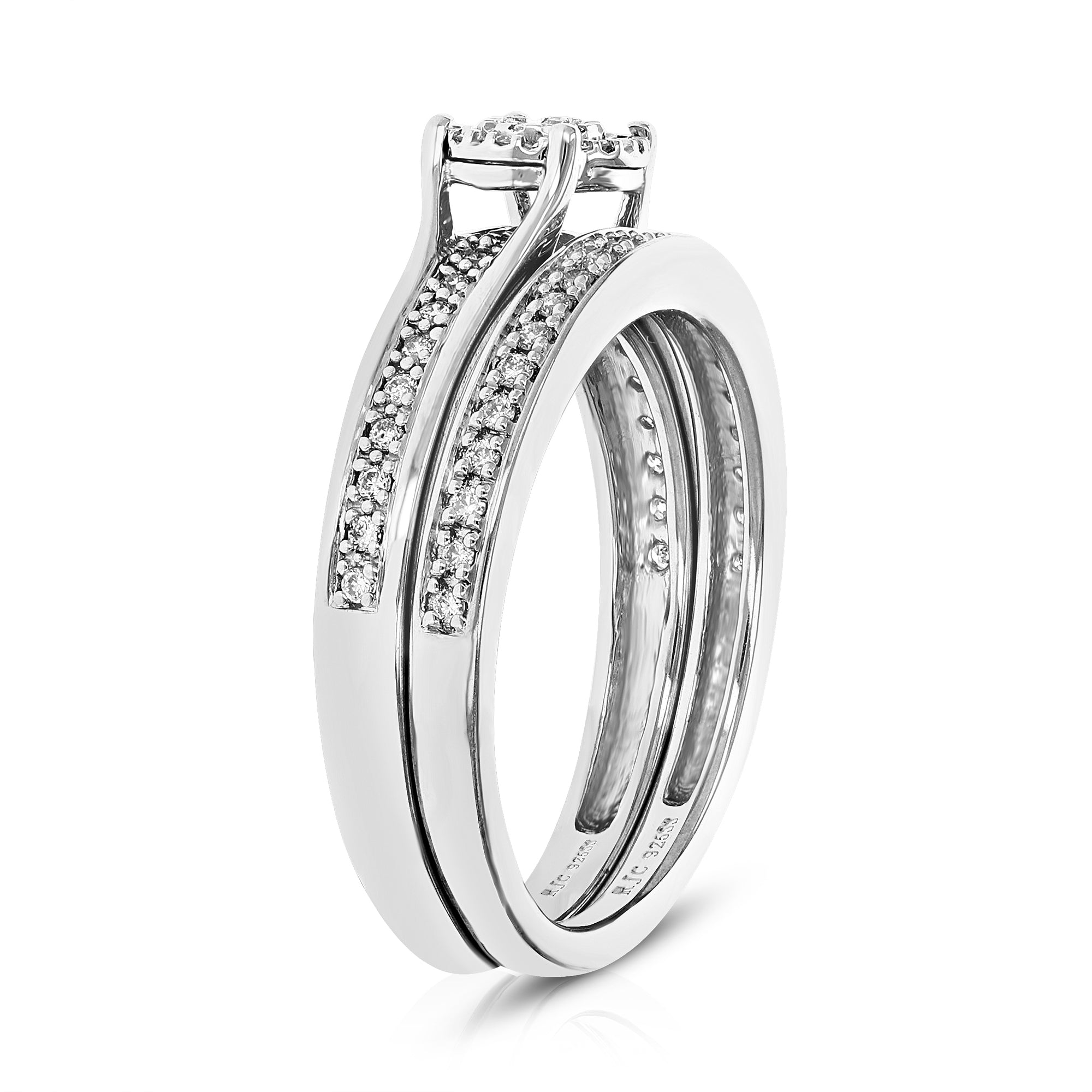 1/4 cttw Wedding Engagement Ring Bridal Set, Round Lab Grown Diamond Ring for Women in .925 Sterling Silver, Prong Setting, Size 6-8