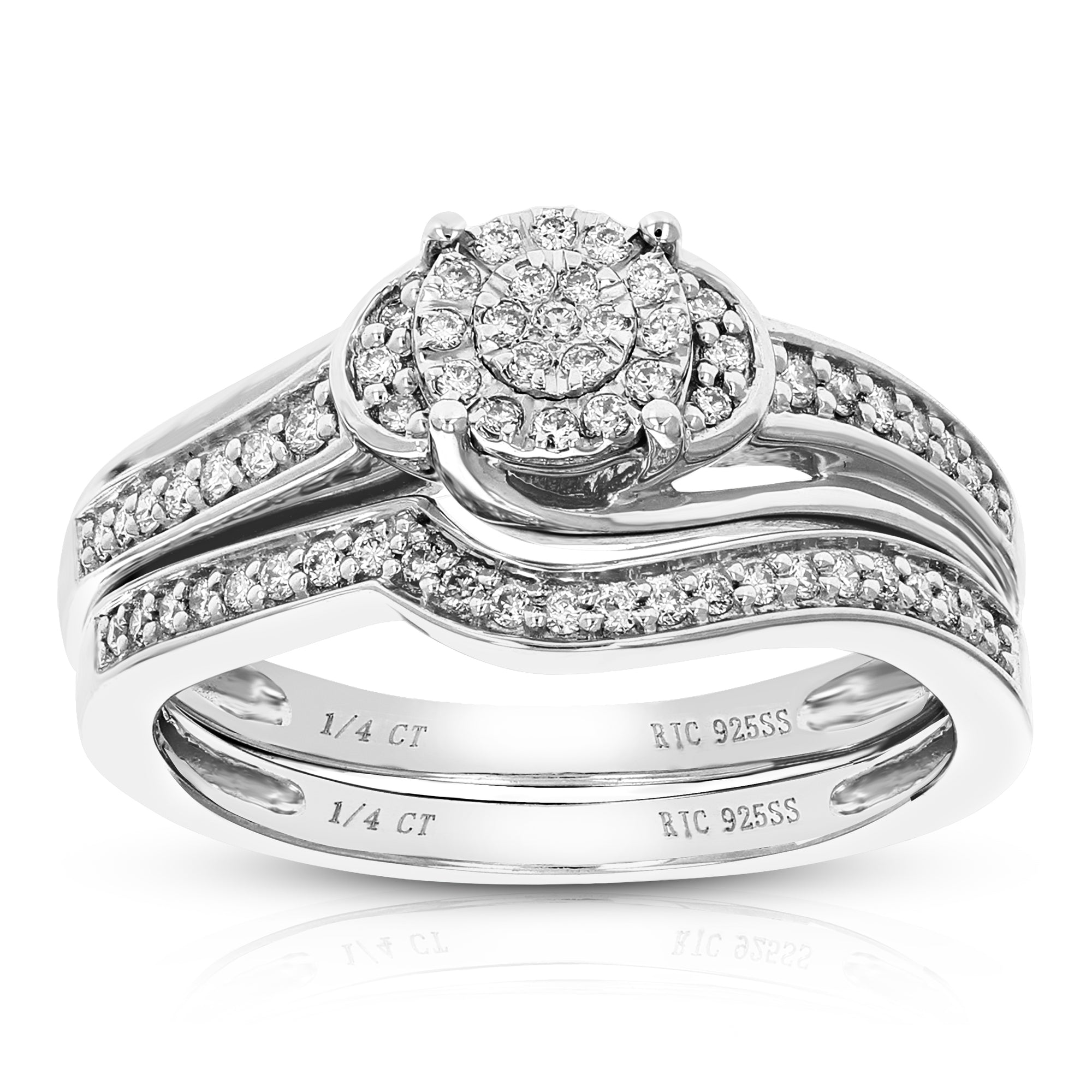1/4 cttw Wedding Engagement Ring Bridal Set, Round Lab Grown Diamond Ring for Women in .925 Sterling Silver, Prong Setting, Size 6-8