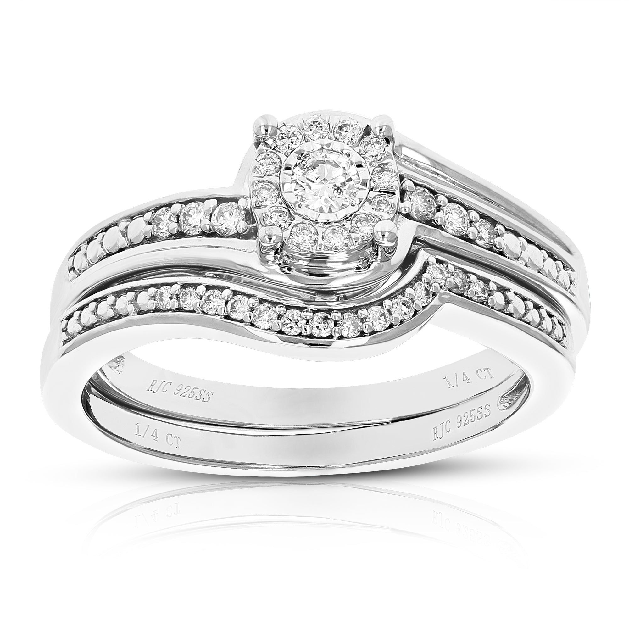 1/4 cttw Wedding Engagement Ring Bridal Set, Round Lab Grown Diamond Ring for Women in .925 Sterling Silver, Prong Setting, Size 6-8