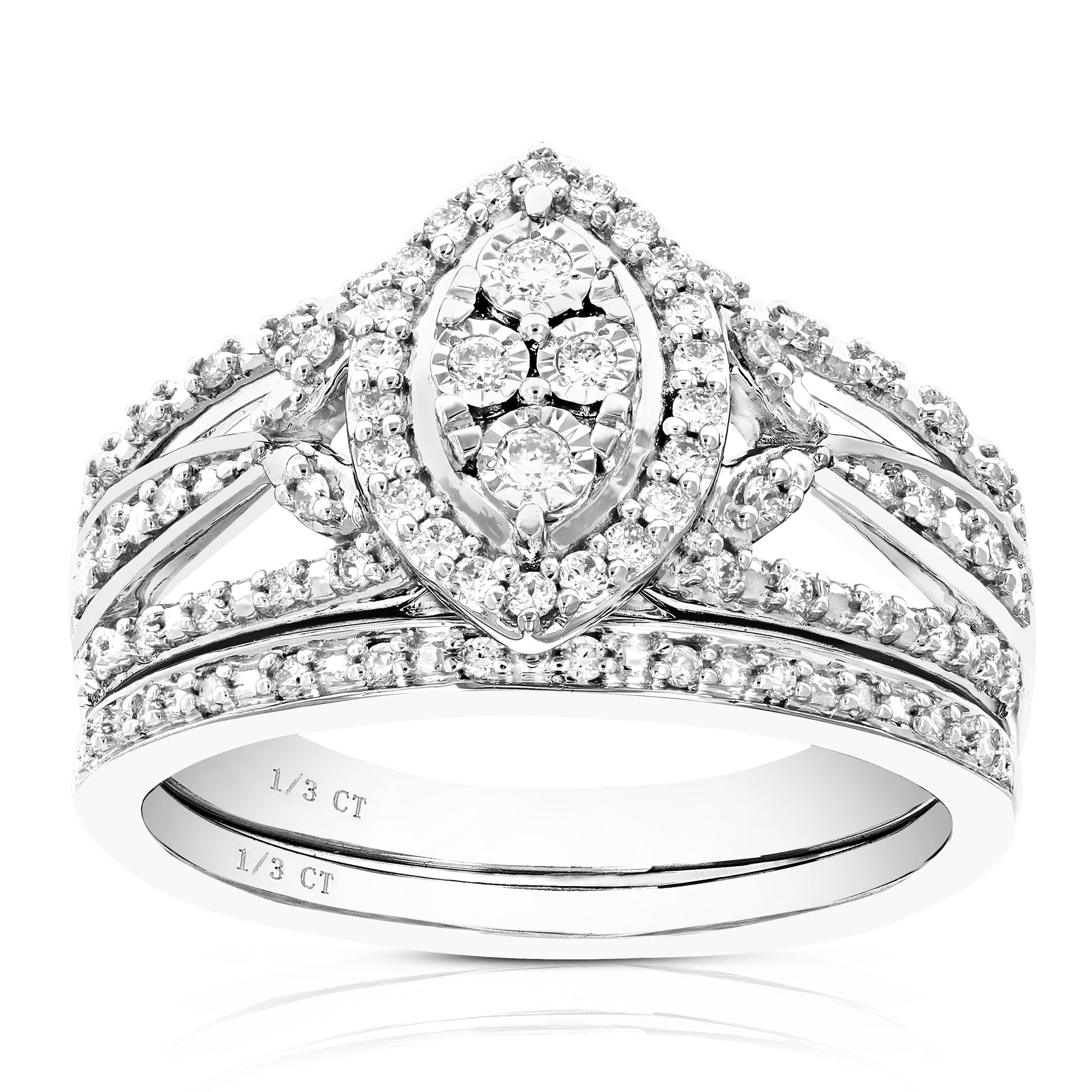 1/3 cttw Wedding Engagement Ring Bridal Set, Round Lab Grown Diamond Ring for Women in .925 Sterling Silver, Prong Setting, Size 6-8