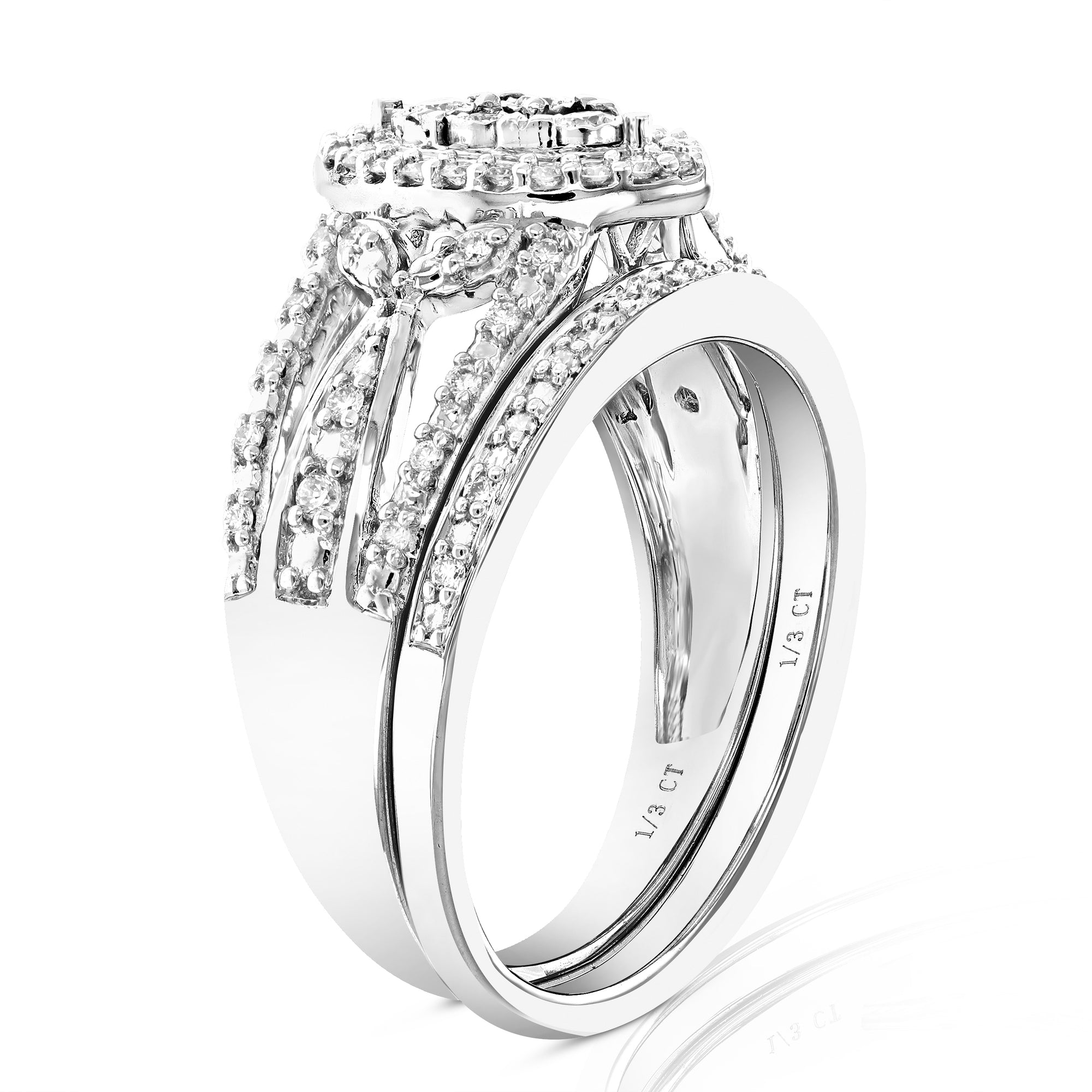 1/3 cttw Wedding Engagement Ring Bridal Set, Round Lab Grown Diamond Ring for Women in .925 Sterling Silver, Prong Setting, Size 6-8