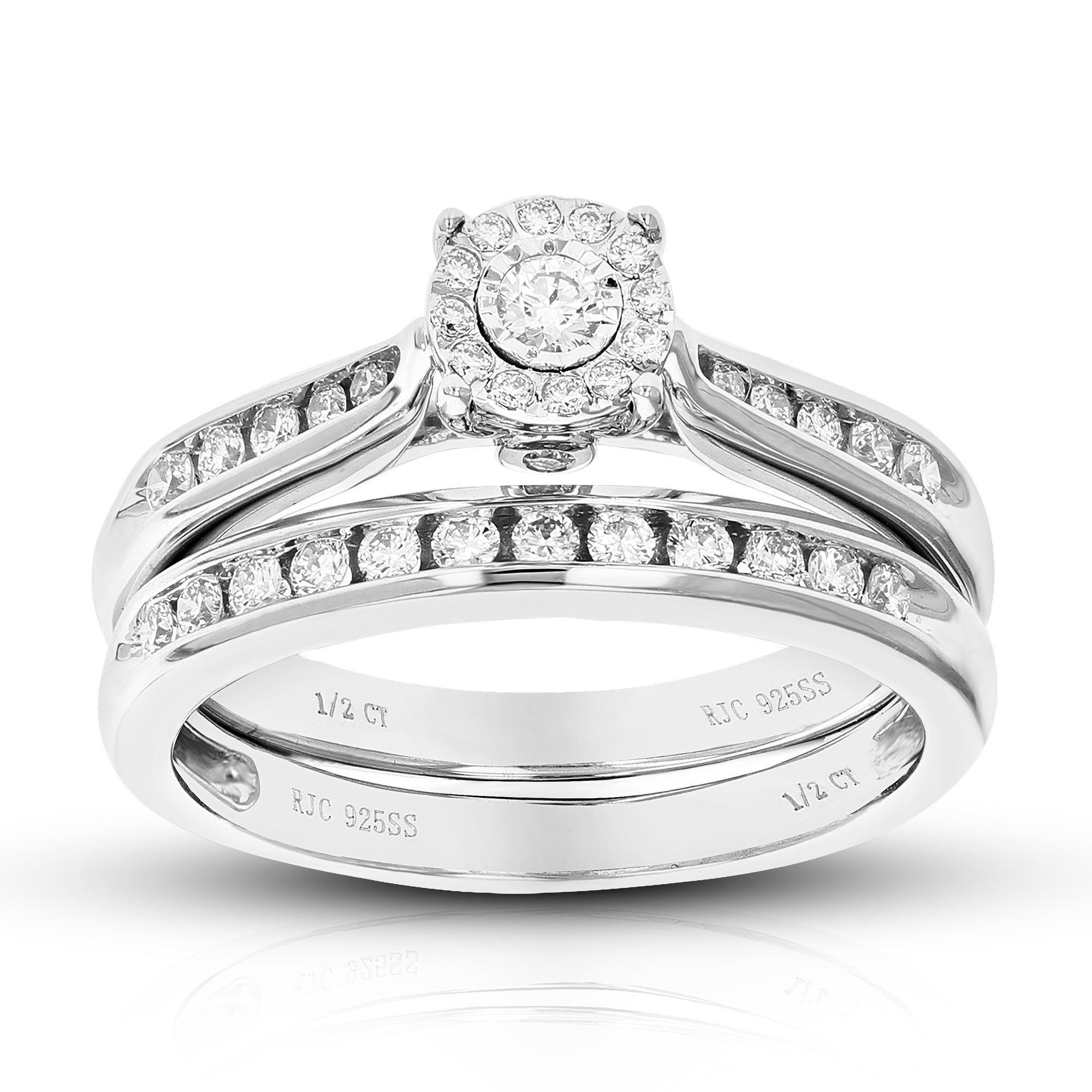 1/2 cttw Wedding Engagement Ring Bridal Set, Round Lab Grown Diamond Ring for Women in .925 Sterling Silver, Prong Setting, Size 6-8