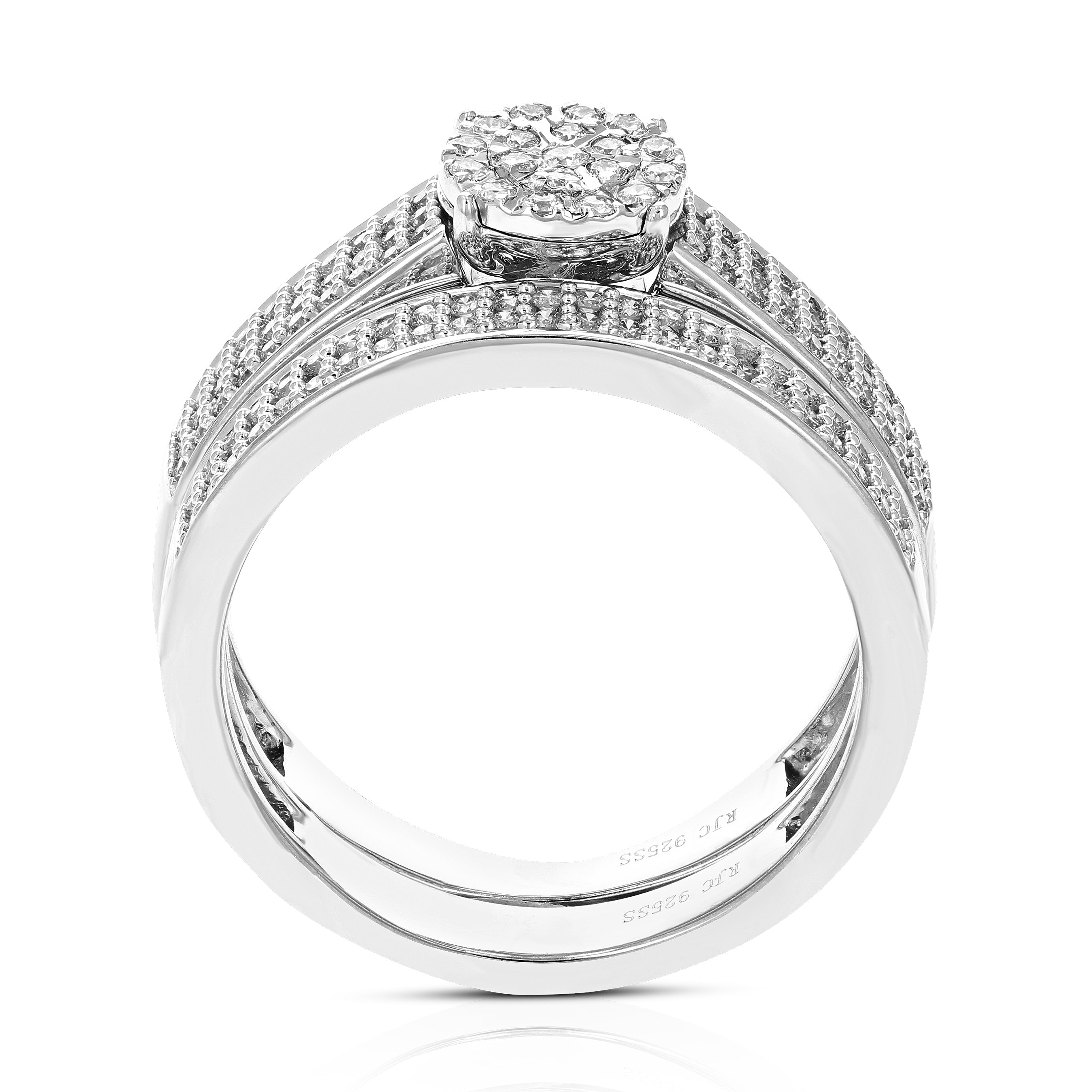 Small Beaded Halo Diamond Bridal Set