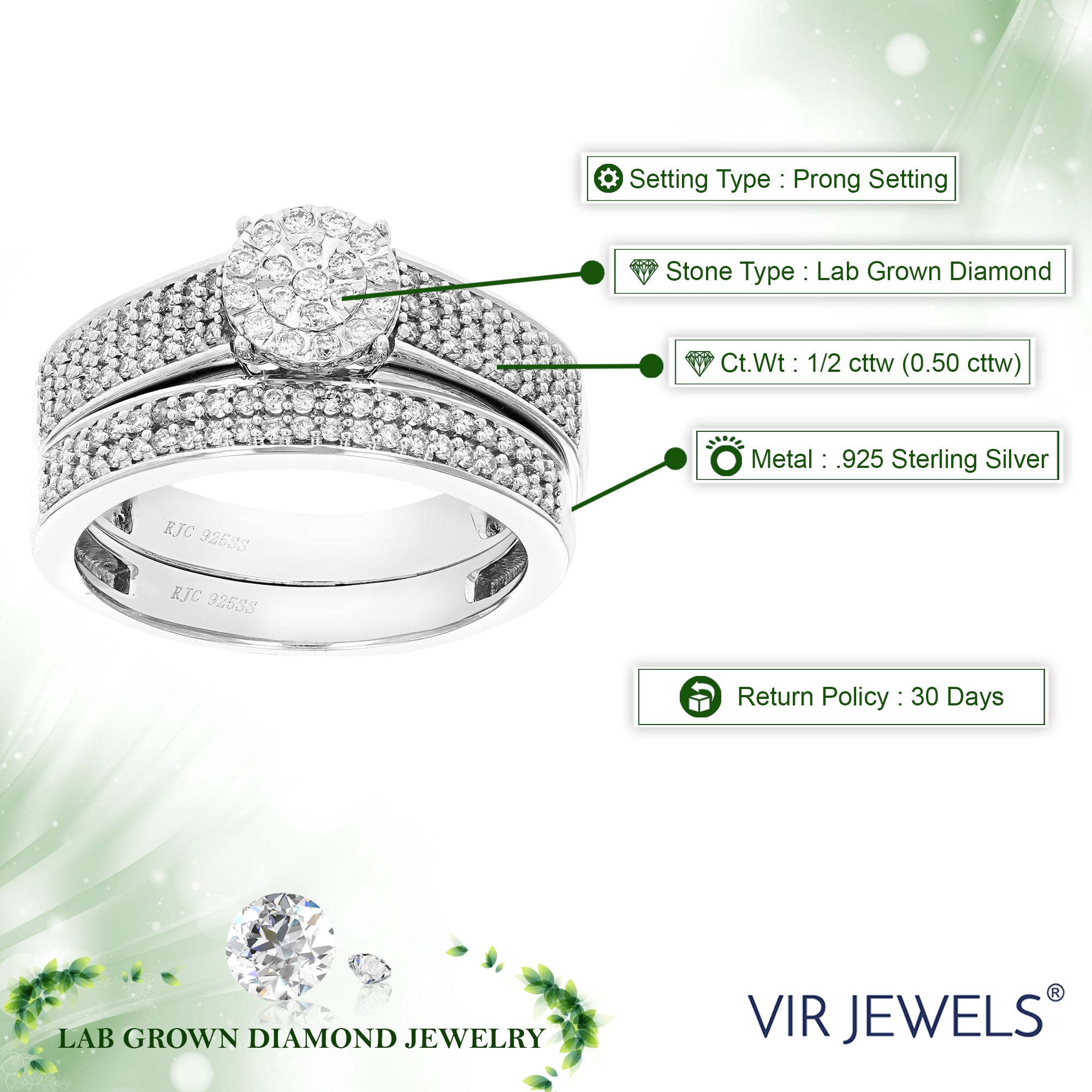 Small Beaded Halo Diamond Bridal Set