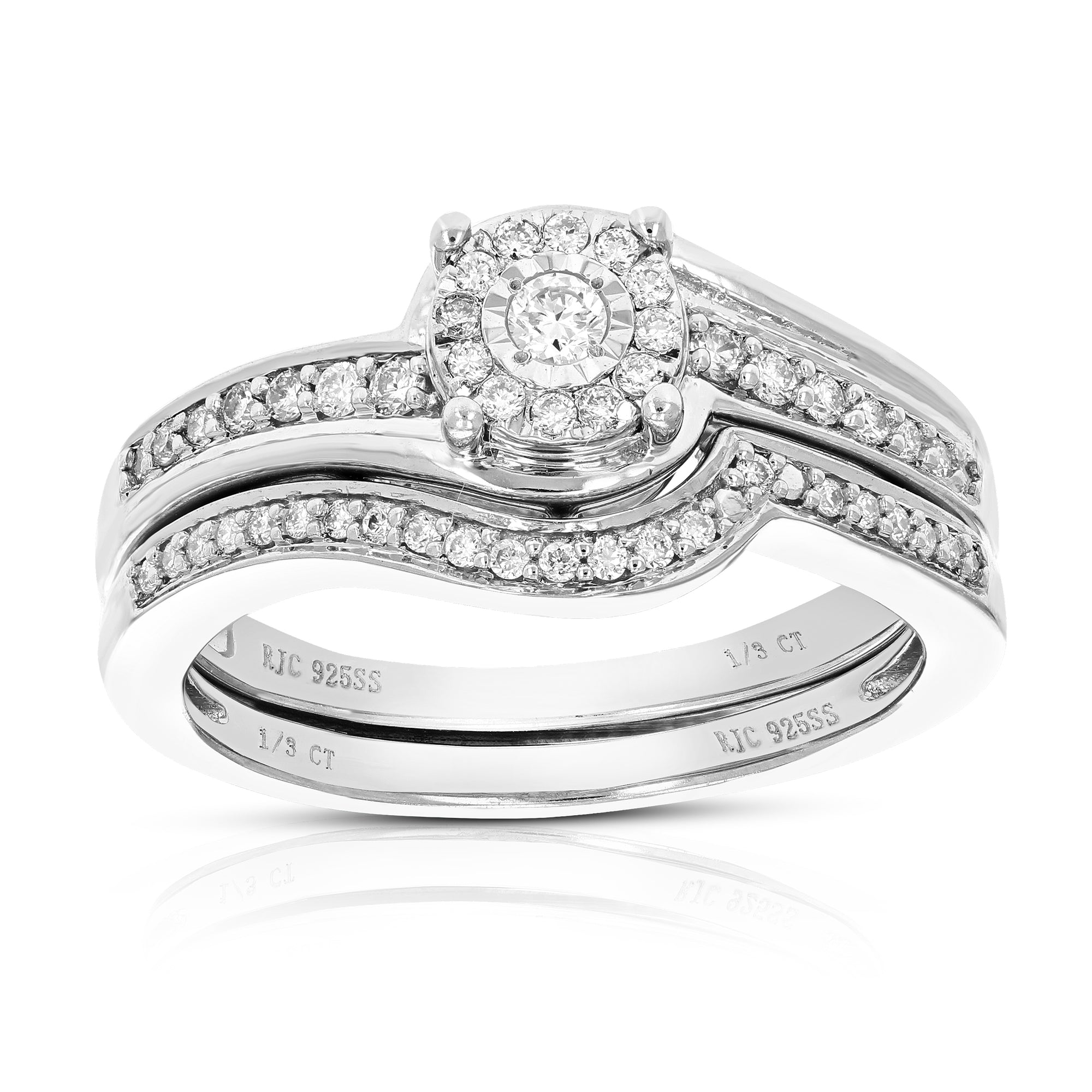 1/3 cttw Wedding Engagement Ring Bridal Set, Round Lab Grown Diamond Ring for Women in .925 Sterling Silver, Prong Setting, Size 6-8