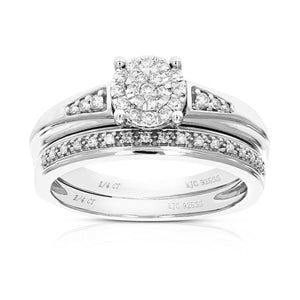 1/4 cttw Wedding Engagement Ring Bridal Set, Round Lab Grown Diamond Ring for Women in .925 Sterling Silver, Prong Setting, Size 6-8