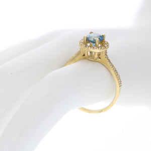1.30 cttw Blue and White Diamond Engagement Ring 14K Yellow Gold Bridal Size 7.5
