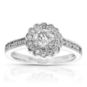 1 cttw Cluster Composite Diamond Engagement Ring 14K White Gold Round Size 7