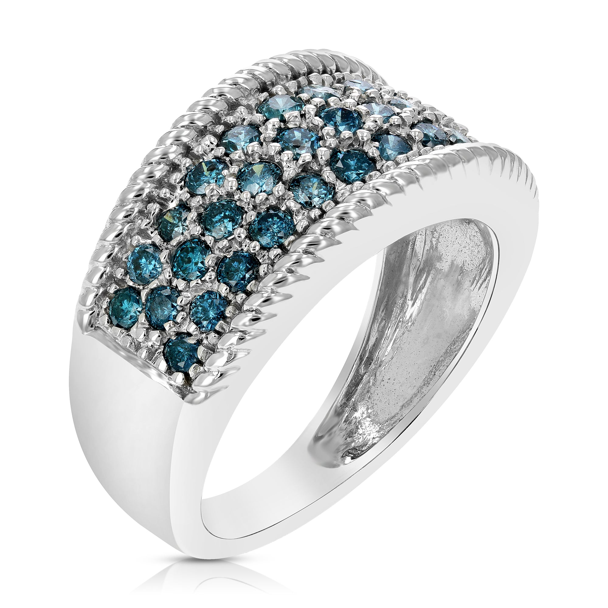 3/4 cttw Blue Diamond Wedding Band 14K White Gold Round Prong Set Size 5