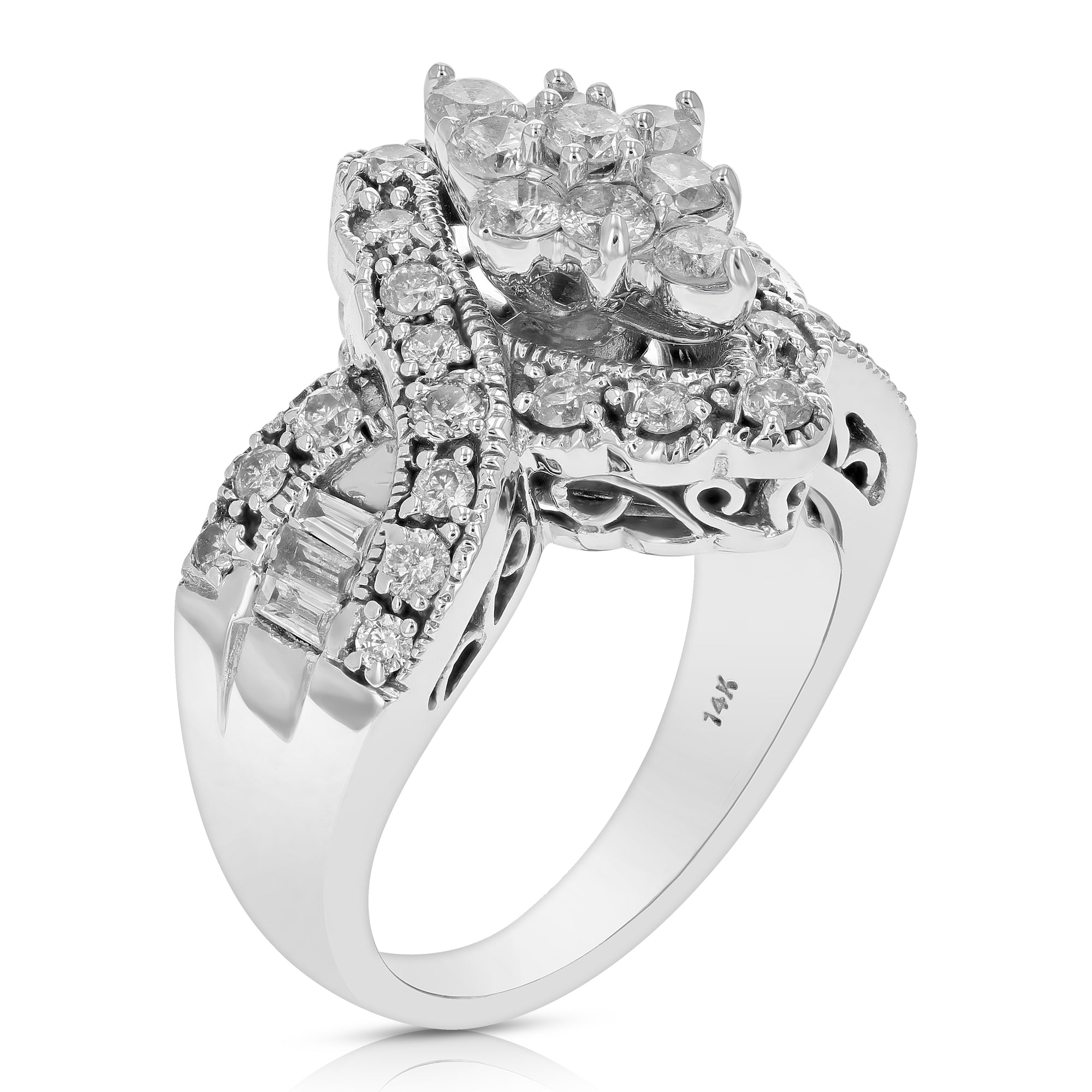 1 cttw Marquise Shape Diamond Cocktail Ring 14K White Gold Round Prong Size 6.5