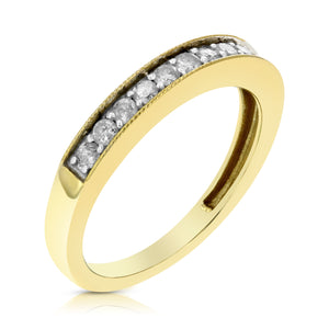 1/2 cttw Diamond Wedding Band 10K Yellow Gold Round Prong Set Milgrain Size 7