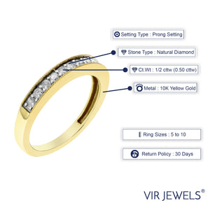 1/2 cttw Diamond Wedding Band 10K Yellow Gold Round Prong Set Milgrain Size 7