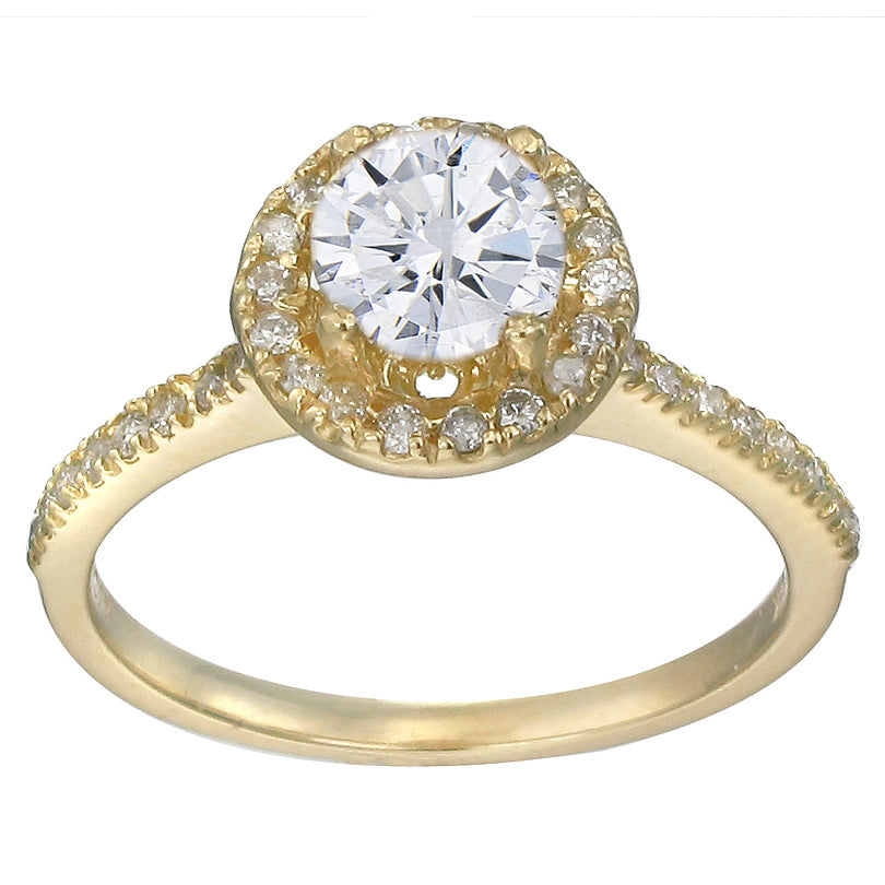 1.30 cttw Diamond Engagement Ring 14K Yellow Gold Round Halo Prong Set Bridal
