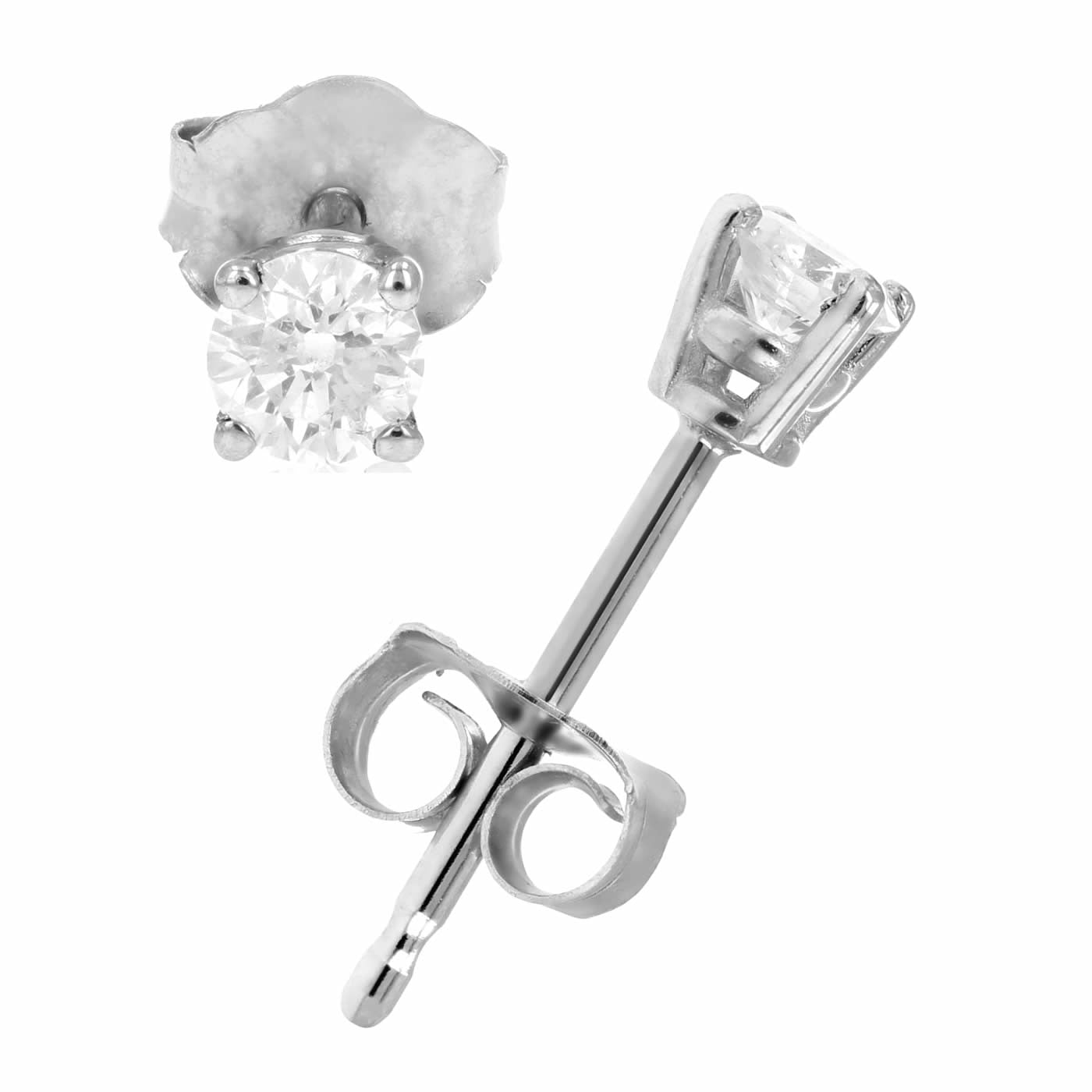 1/5 cttw Diamond Stud Earrings 14K White Gold Round 4 Prong with Push Backs