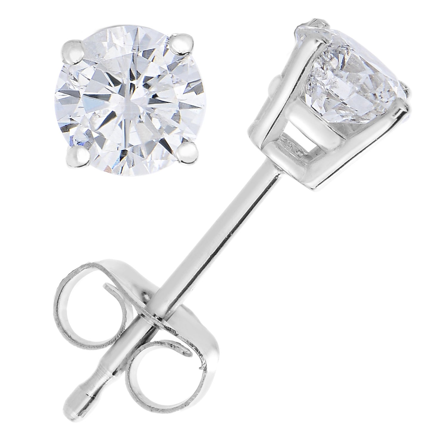 1/4 cttw Diamond Stud Earrings 14K White or Yellow Gold Push Backs Round 4 Prong Basket