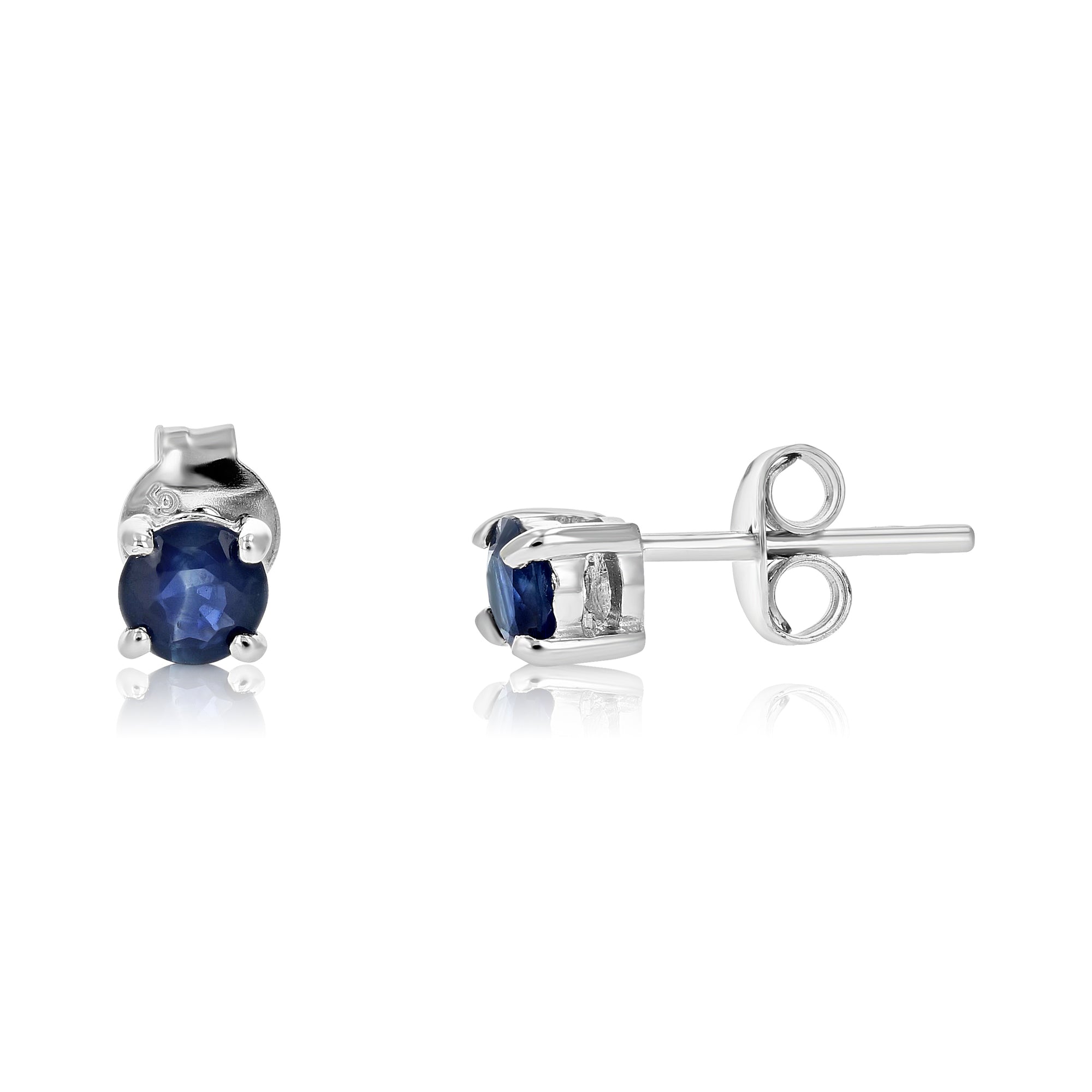 1/3 cttw Round Blue Sapphire Stud Earrings in .925 Sterling Silver with Rhodium