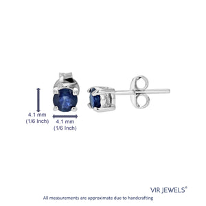 1/2 cttw Round Blue Sapphire Stud Earrings in .925 Sterling Silver with Rhodium
