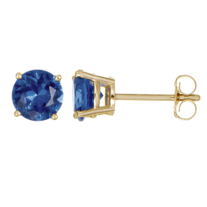 1/2 cttw Blue Sapphire Stud Earrings 14K Gold Round with Push Backs September Birthstone