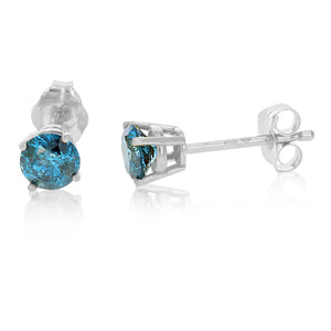 1/2 cttw Blue Diamond Stud Earrings 14k White or Yellow Gold Round Shape with Push Backs