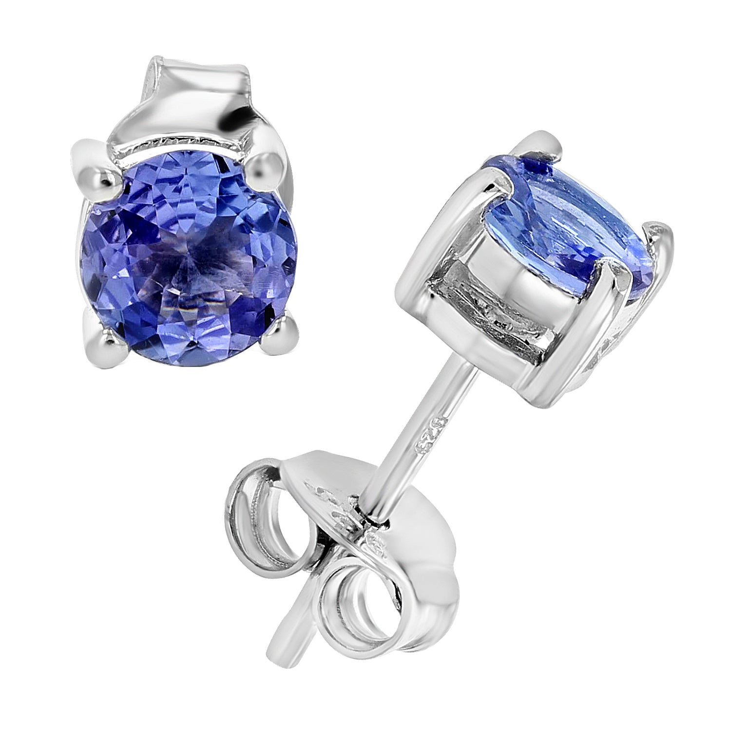 3/4 cttw Tanzanite Earrings .925 Sterling Silver Rhodium Round Prong Set