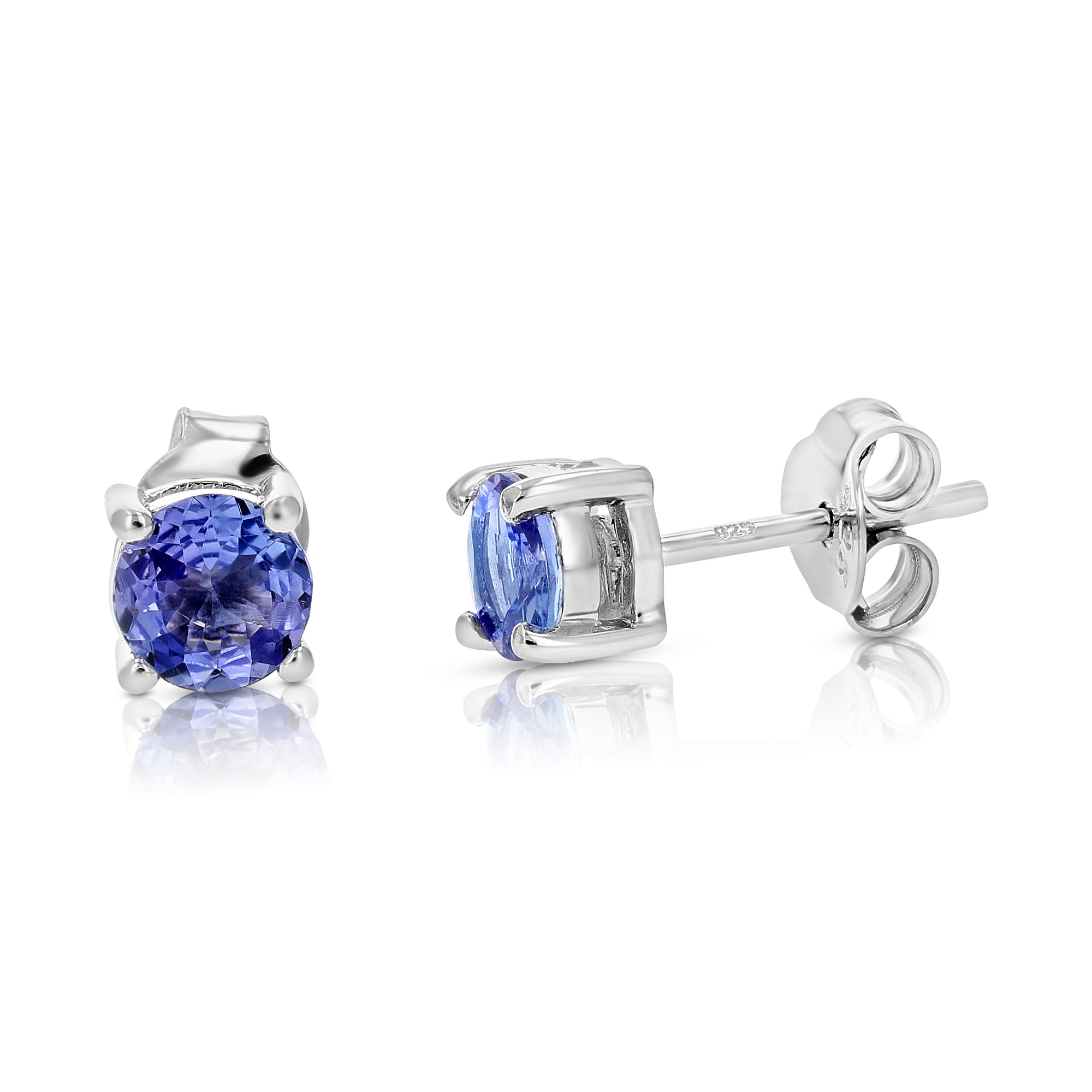 1/2 cttw Round Tanzanite Stud Earrings in .925 Sterling Silver with Rhodium