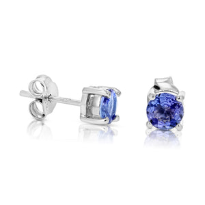 1/2 cttw Round Tanzanite Stud Earrings in .925 Sterling Silver with Rhodium