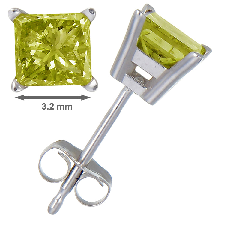 1/2 cttw Princess Cut Yellow Diamond Stud Earrings 14K White or Yellow Gold Square Shape