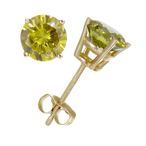 3/4 cttw Yellow Diamond Stud Earrings 14K White or Yellow Gold Round Shape with Push Backs
