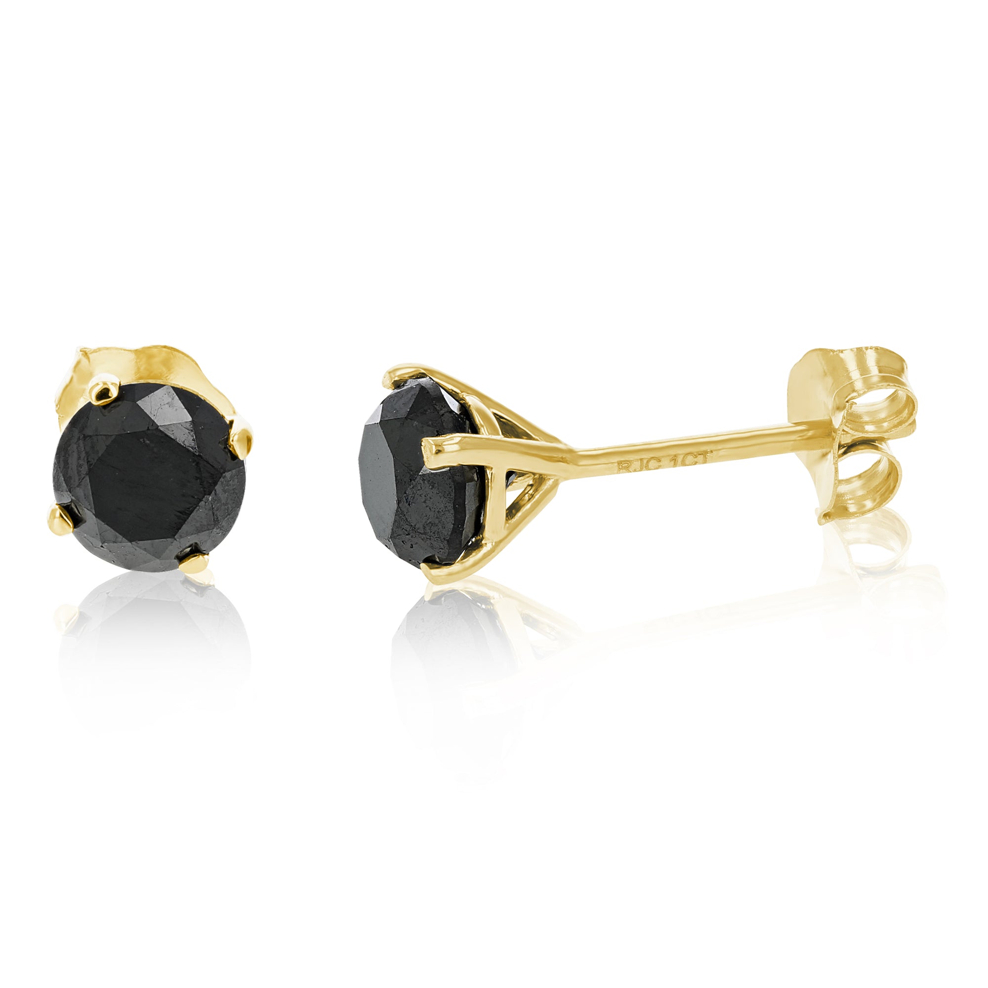 1 cttw Black Diamond Stud Earrings 14k Yellow Gold Martini Set with Push Backs