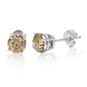 1 cttw Champagne Diamond Stud Earrings 14K White or Yellow Gold Round Basket