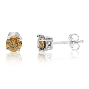 1/4 cttw Champagne Diamond Stud Earrings 14K White or Yellow Gold Round Basket