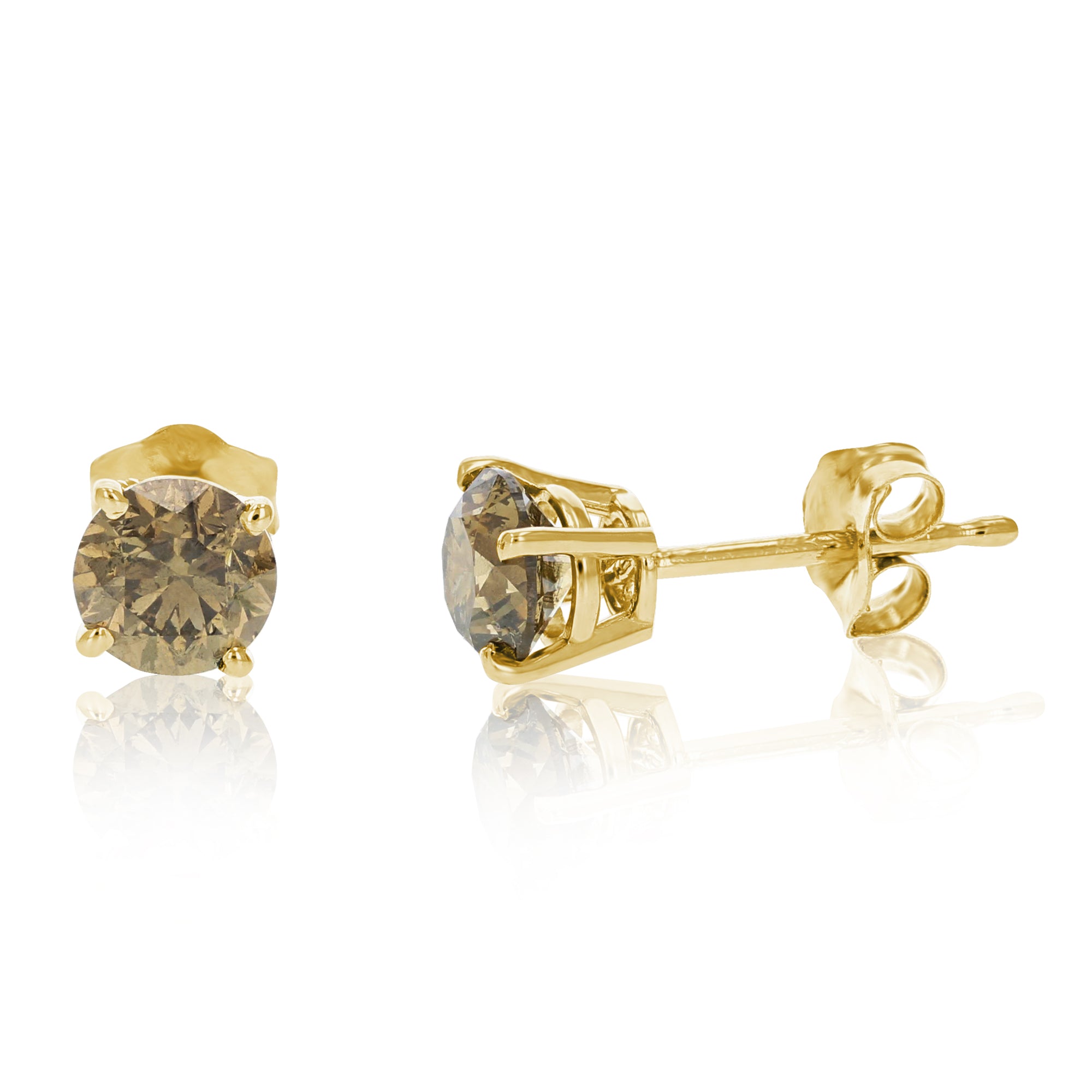 1/4 cttw Champagne Diamond Stud Earrings 14K White or Yellow Gold Round Basket