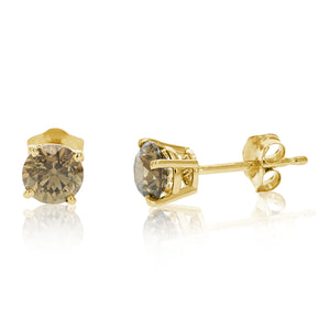 1 cttw Champagne Diamond Stud Earrings 14K White or Yellow Gold Round Basket