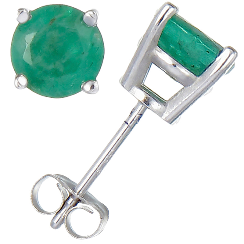 1 cttw Emerald Stud Earrings 14K Gold Round with Push Backs May Birthstone