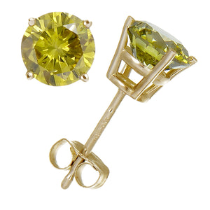 1.25 cttw Yellow Diamond Stud Earrings 14k White or Yellow Gold Round Shape with Push Backs
