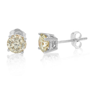 1/2 to 2 cttw Champagne Diamond Stud Earrings 14K White Gold Round Screw Backs