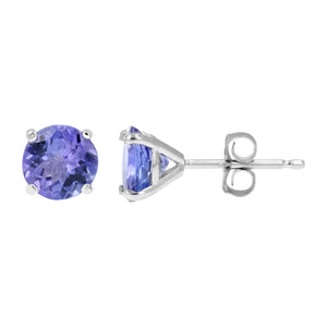 1.50 cttw Tanzanite Stud Earrings 14K Gold 4 Prong Round Martini with Push Backs December Birthstone