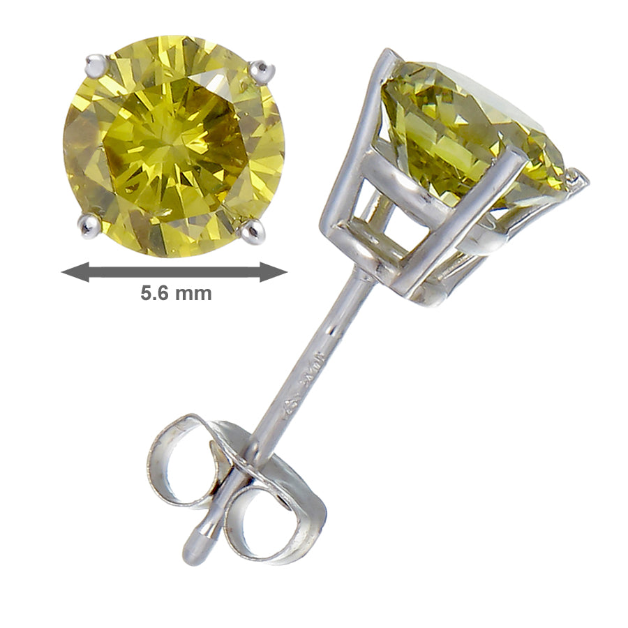 1.50 cttw Yellow Diamond Stud Earrings 14K White or Yellow Gold Round Shape with Push Backs