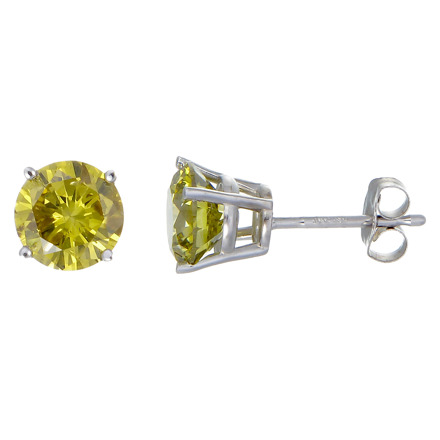 1.50 cttw Yellow Diamond Stud Earrings 14K White or Yellow Gold Round Shape with Push Backs