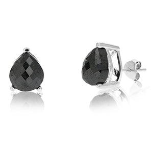 11 cttw Pear Shape Black Diamond Stud Earrings .925 Sterling Silver Prong Set
