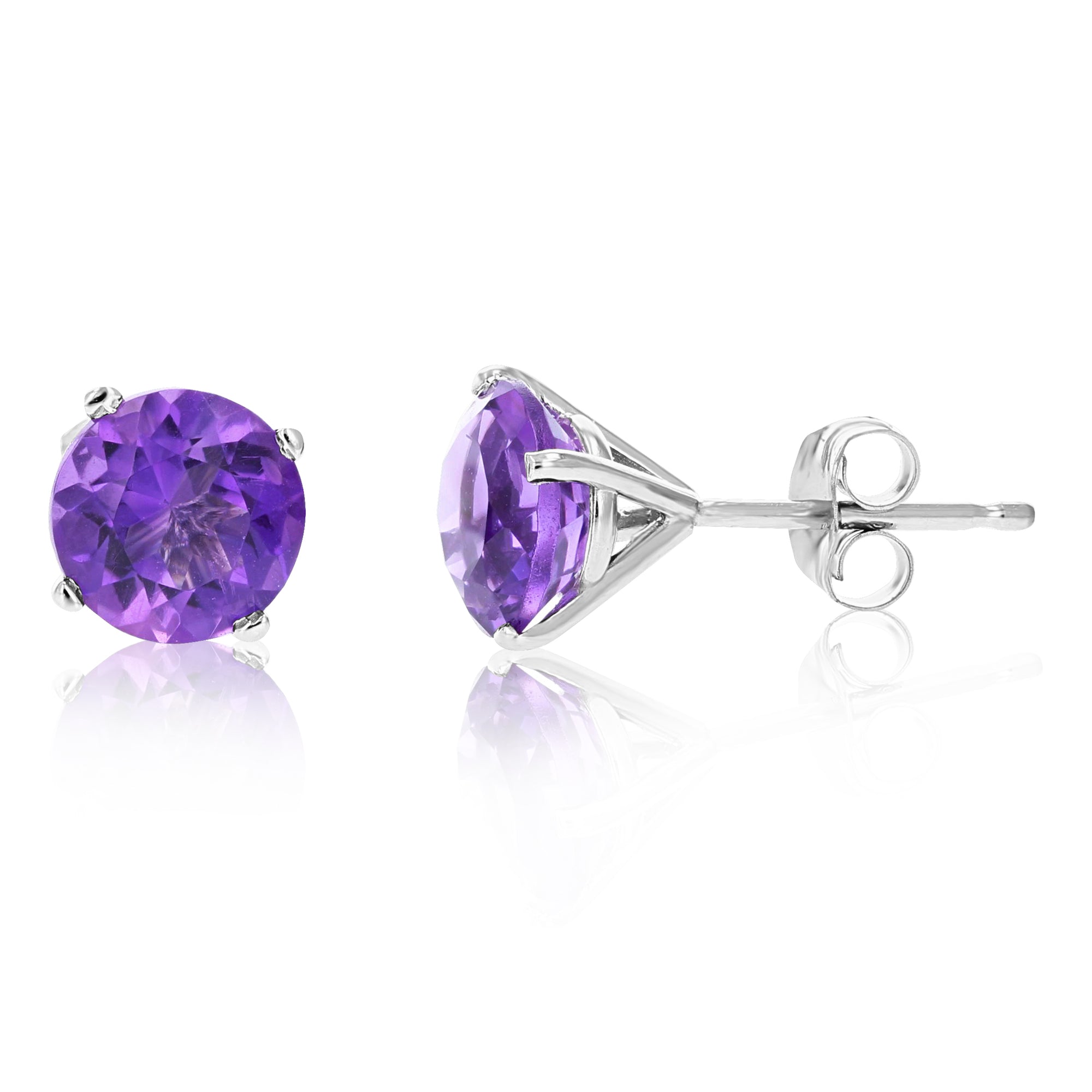 1.80 cttw 6 MM Purple Amethyst Stud Earrings 14K Gold Round Cut with Push Backs February Birthstone