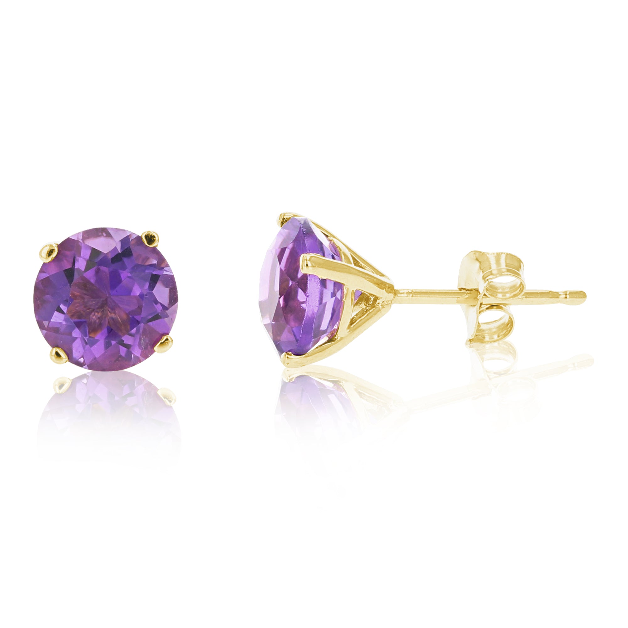 1.80 cttw 6 MM Purple Amethyst Stud Earrings 14K Gold Round Cut with Push Backs February Birthstone