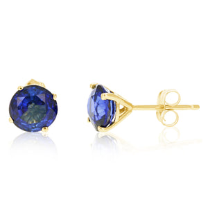 1.80 cttw Created Blue Sapphire Stud Earrings 14K Yellow Gold 6 MM Round with Push Backs September Birthstone