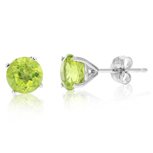 1.80 cttw 6 MM Peridot Stud Earrings 14K Gold Round Cut with Push Backs August Birthstone