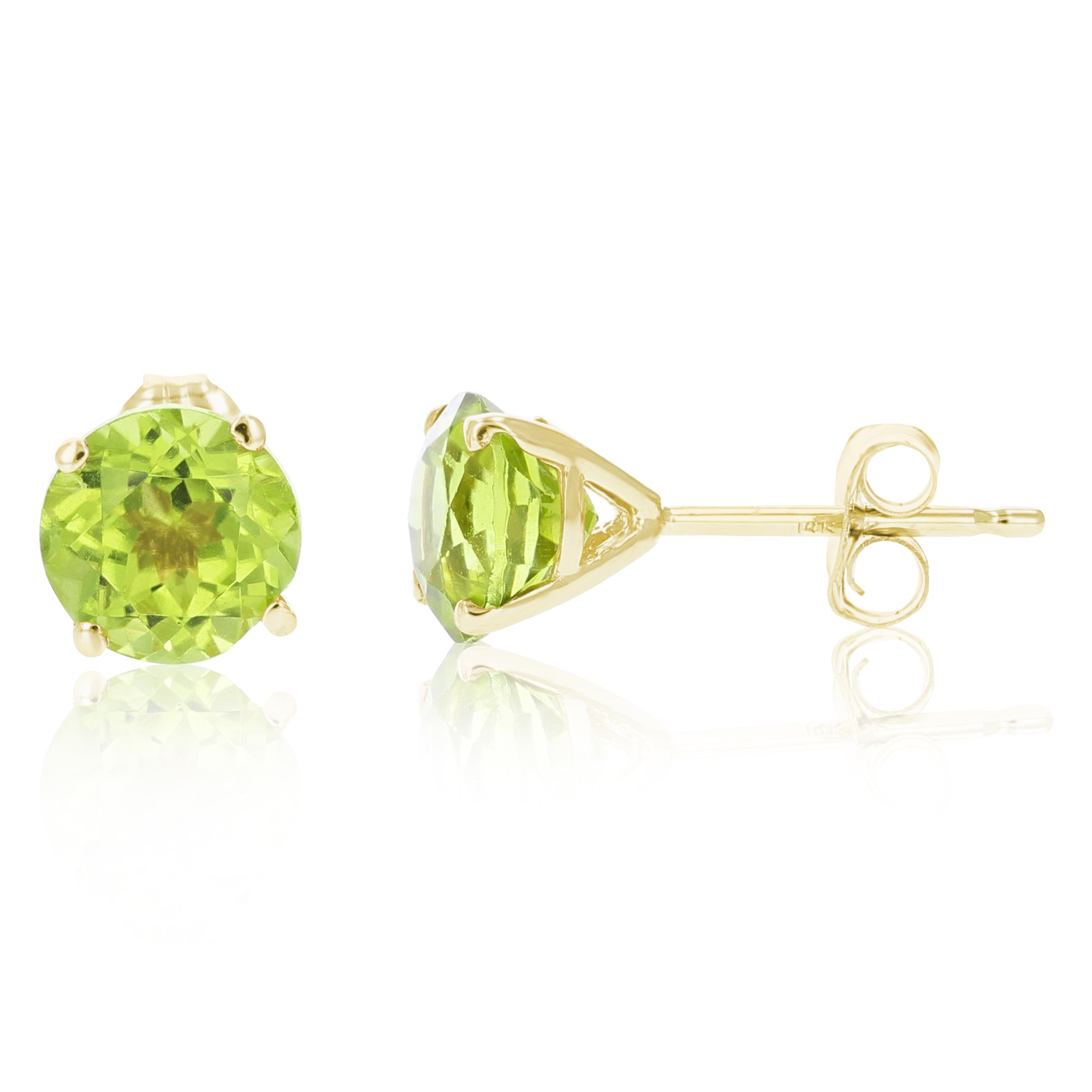 1.80 cttw 6 MM Peridot Stud Earrings 14K Gold Round Cut with Push Backs August Birthstone
