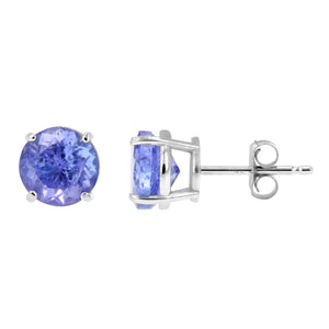 2 cttw 6 MM Tanzanite Stud Earrings 14K White Gold 4 Prong Round with Push Backs December Birthstone